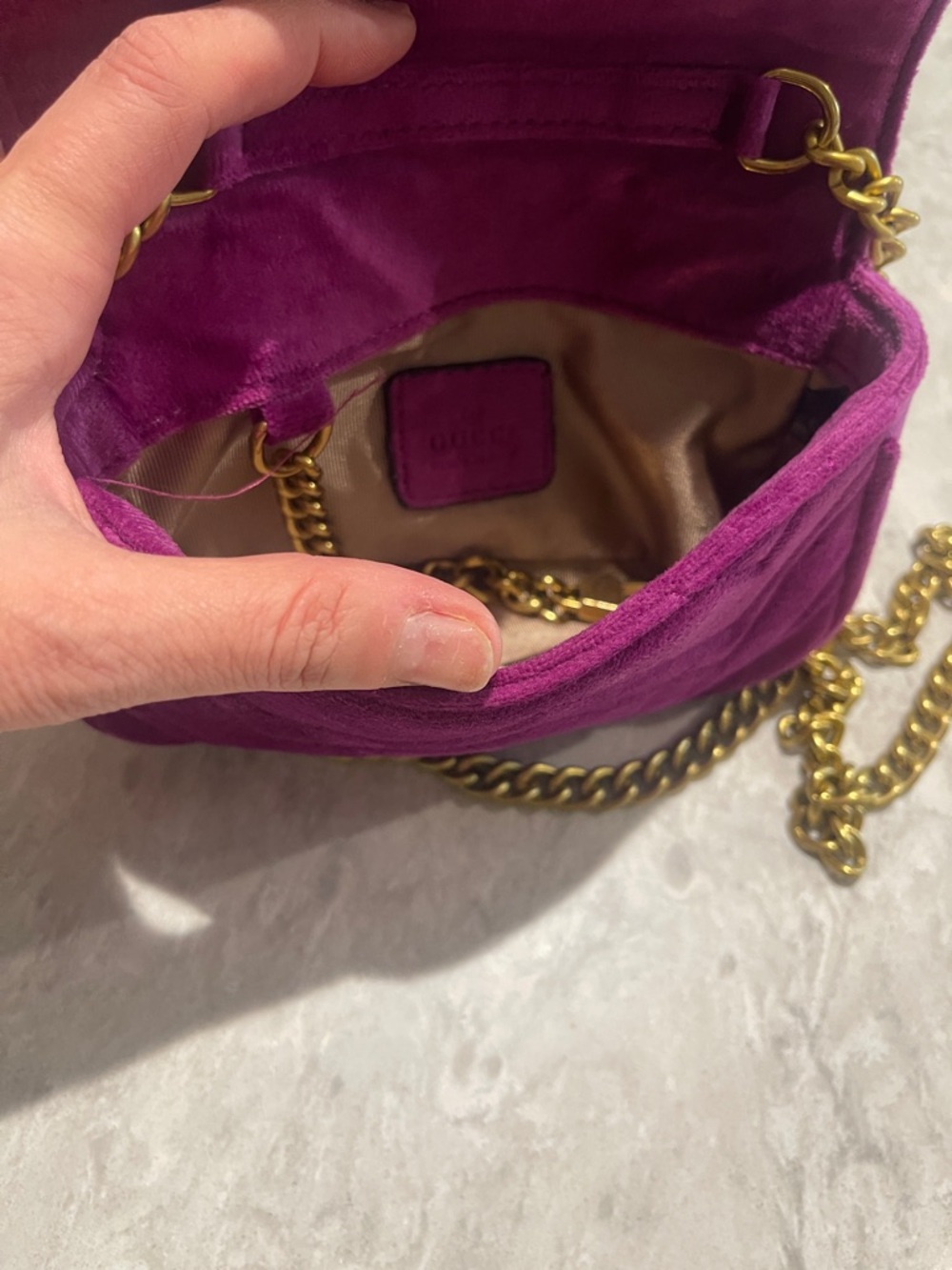 Gucci Small Matelassé Crossbody Bag in Purple with Gold Double G - Picture 5 of 5